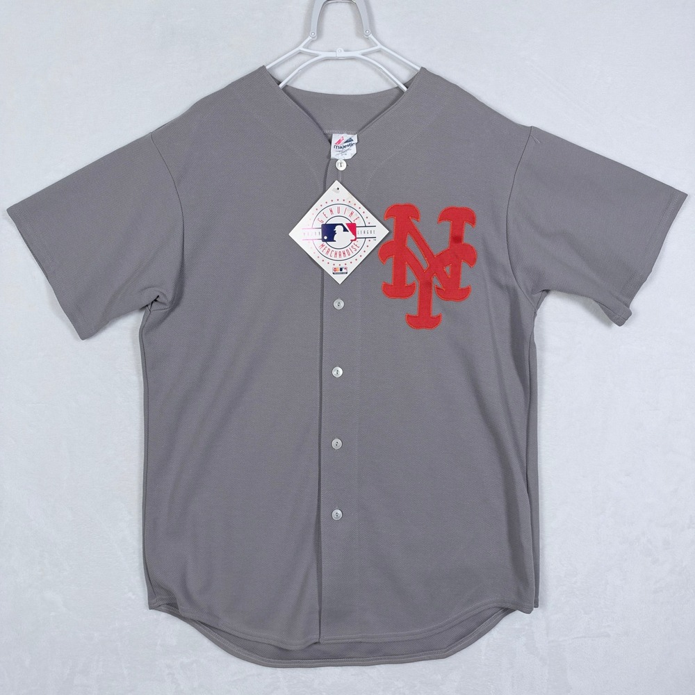 Vintage Majestic MLB New York Mets Baseball Jersey Grey NY Mens Large USA Made
